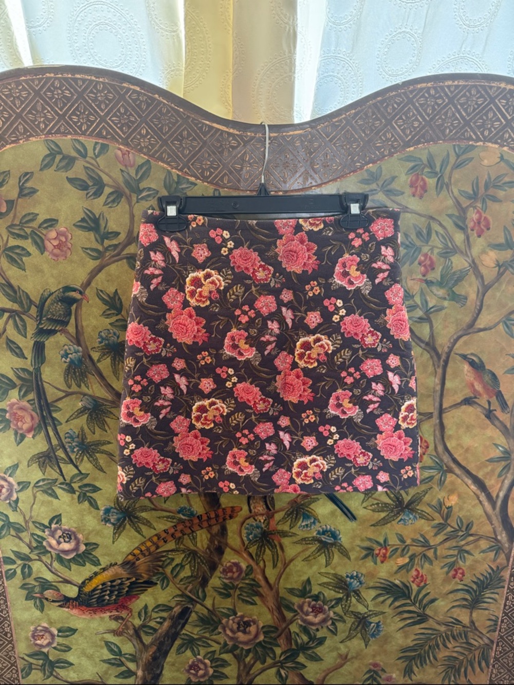 LOFT Floral Embroidered Mini Skirt - Black with Pink Floral